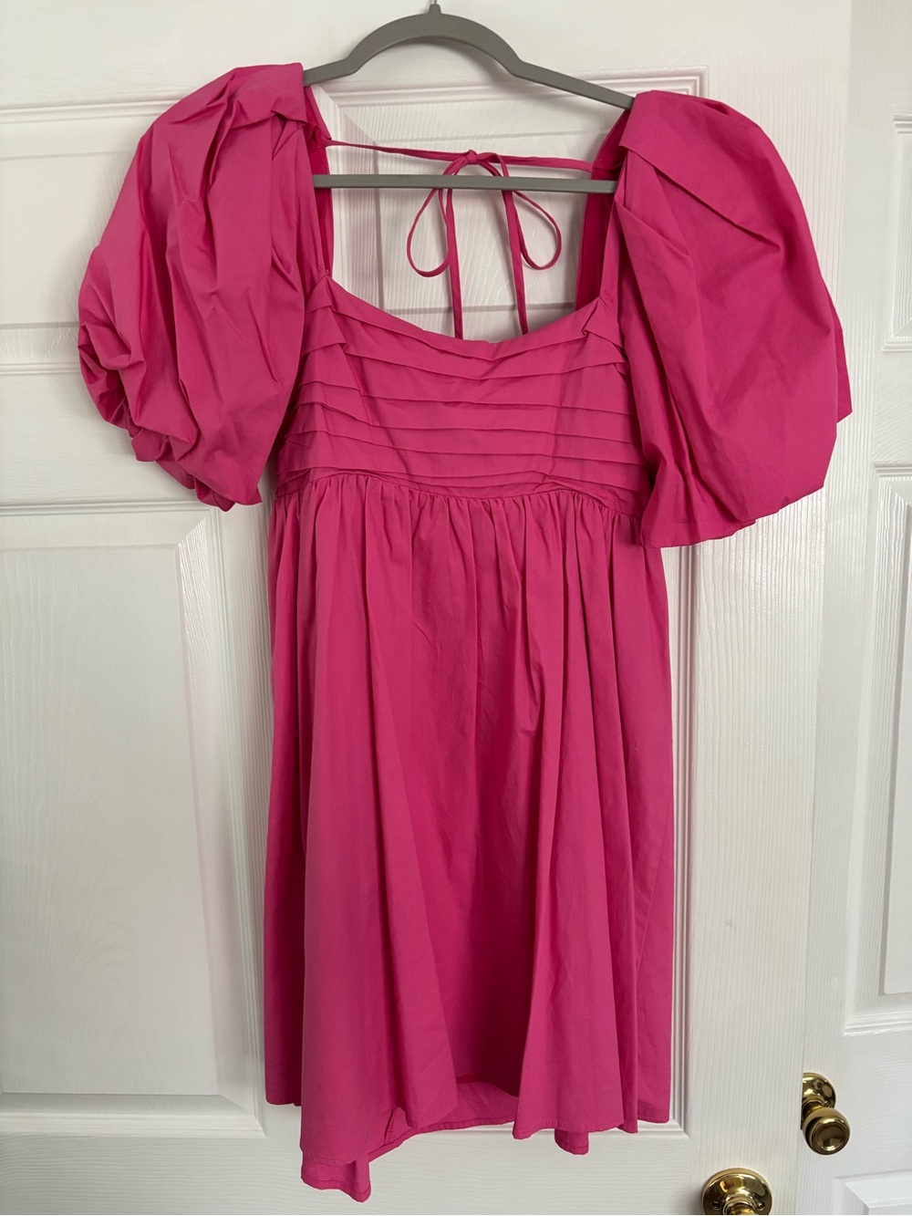 Puff-Sleeve Mini Dress in Bright Pink